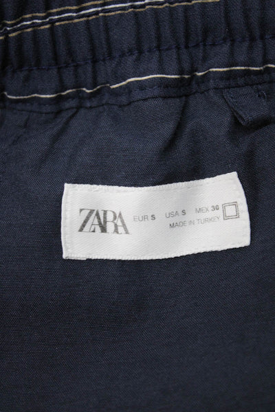 Zara Men Bermuda Shorts Blue Cotton Striped Drawstring Size S