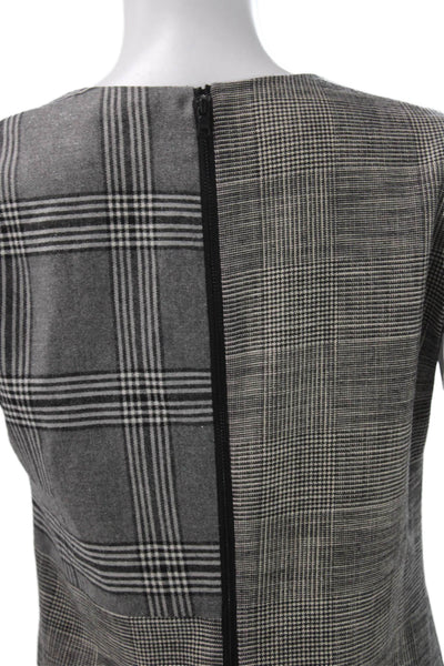 Alice + Olivia Womens Shift Dress Gray Plaid Short Sleeve Zip Mini Size 6
