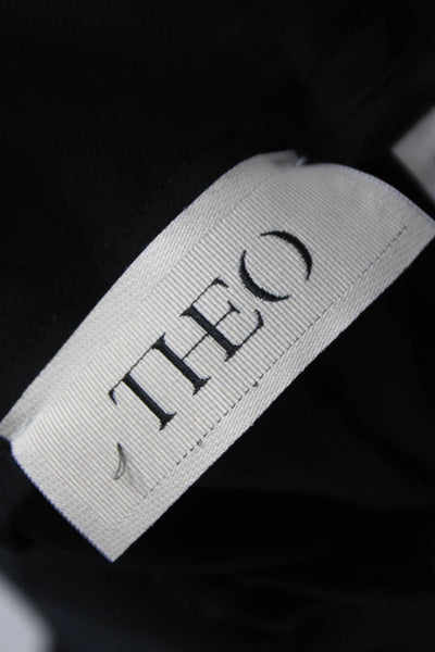 Theo Womens Dress Pants Black Button Cotton Size M