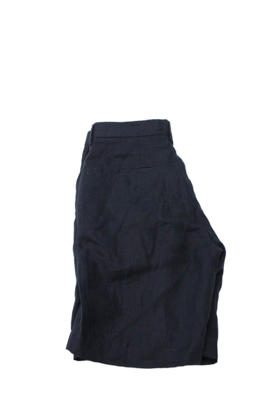 Zara Women Bermuda Shorts Blue Linen Button Size S
