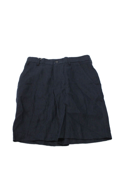 Zara Women Bermuda Shorts Blue Linen Button Size S
