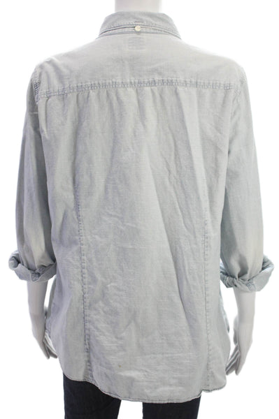 J Crew Women Collared Button-Up Top Blue Cotton Long Sleeve Size M