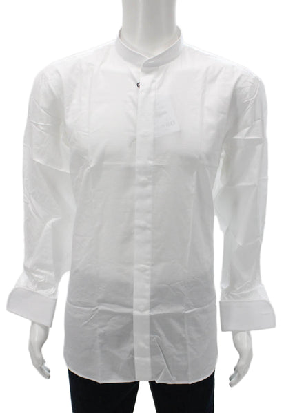Atelier Munro Mens White Check Cotton Button-Up Dress Shirt Long Sleeve Size 43