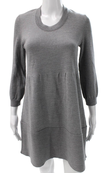 Piazza Sempione Women Gray Wool Blend Sweater Dress Crew Neck 3/4 Sleeve Size S
