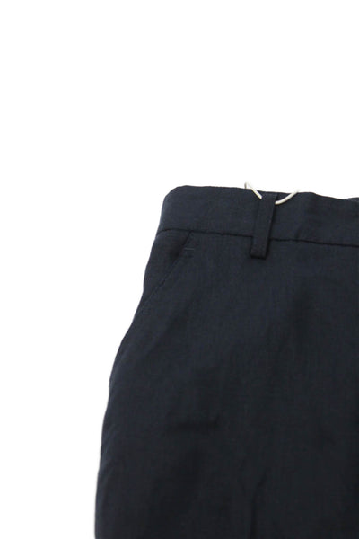 Zara Women Bermuda Shorts Blue Linen Button Size S