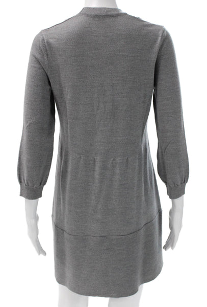 Piazza Sempione Women Gray Wool Blend Sweater Dress Crew Neck 3/4 Sleeve Size S