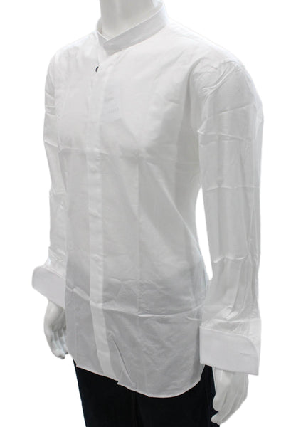 Atelier Munro Mens White Check Cotton Button-Up Dress Shirt Long Sleeve Size 43