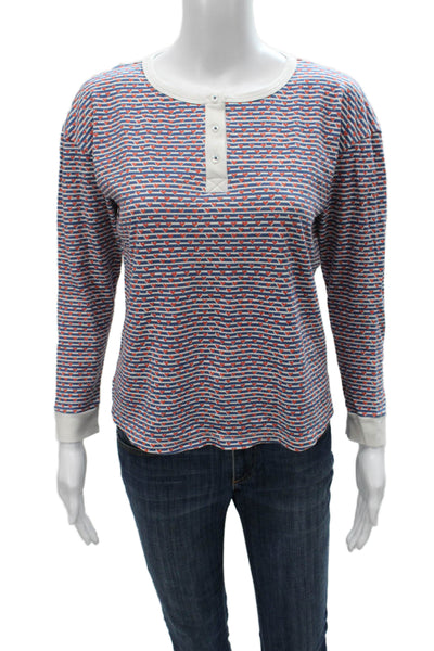 Joy Street Women Striped Pima Cotton Henley T-Shirt Long Sleeve Size XS