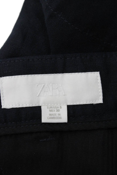 Zara Women Bermuda Shorts Blue Linen Button Size S