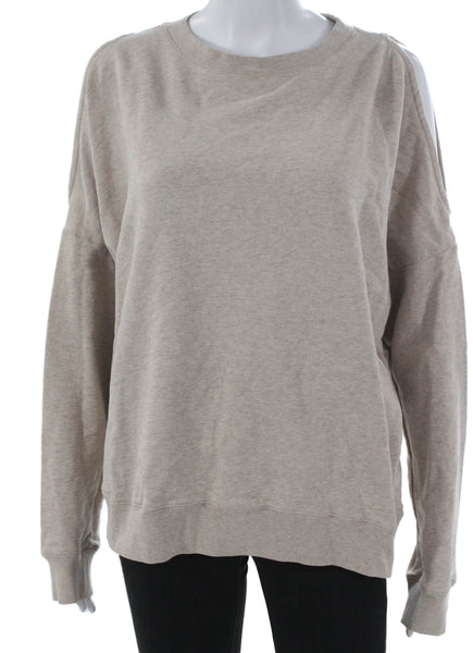 Allsaints Women Pullover Sweatshirt Beige Cotton Crew Neck Long Sleeve Size S