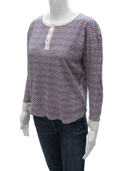 Joy Street Women Striped Pima Cotton Henley T-Shirt Long Sleeve Size XS