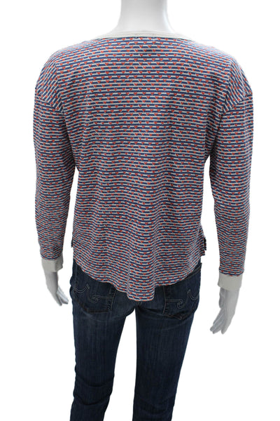 Joy Street Women Striped Pima Cotton Henley T-Shirt Long Sleeve Size XS