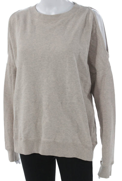 Allsaints Women Pullover Sweatshirt Beige Cotton Crew Neck Long Sleeve Size S