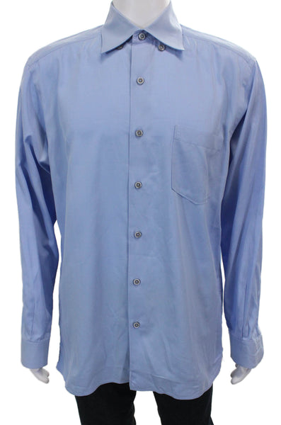Ermenegildo Zegna Mens Blue Striped Cotton Dress Shirt Long Sleeve Size L