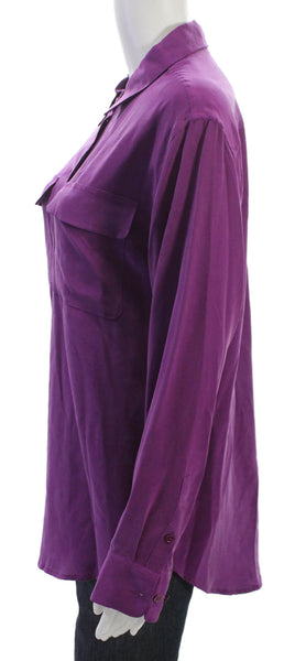 Equipment Femme Womens Silk Collared Long Sleeve Button-Up Blouse Purple Size S