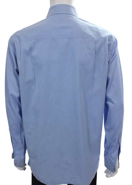 Ermenegildo Zegna Mens Blue Striped Cotton Dress Shirt Long Sleeve Size L