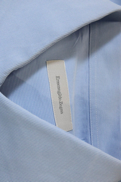 Ermenegildo Zegna Mens Blue Striped Cotton Dress Shirt Long Sleeve Size L