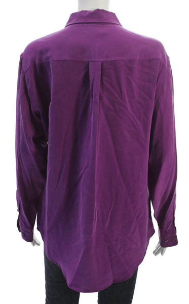 Equipment Femme Womens Silk Collared Long Sleeve Button-Up Blouse Purple Size S