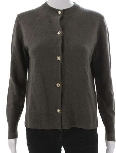 Massimo Dutti Women Wool Cardigan Green Round Neck Long Sleeve Solid Size XS