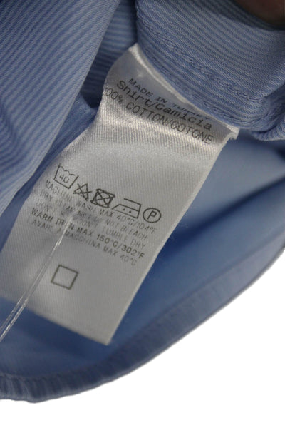 Ermenegildo Zegna Mens Blue Striped Cotton Dress Shirt Long Sleeve Size L