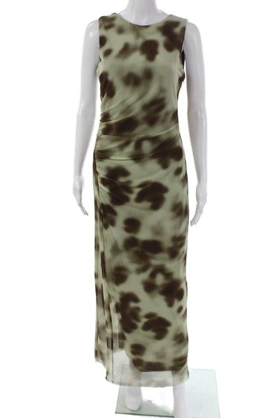 Zara Women Maxi Dress Green Sleeveless Round Neck Tie Dye Polyester Zip Size M