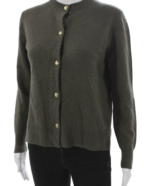 Massimo Dutti Women Wool Cardigan Green Round Neck Long Sleeve Solid Size XS