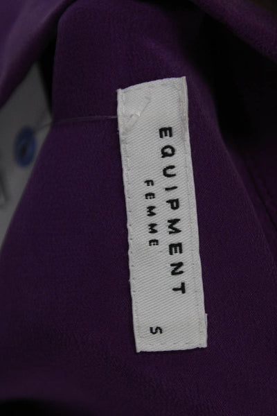 Equipment Femme Womens Silk Collared Long Sleeve Button-Up Blouse Purple Size S