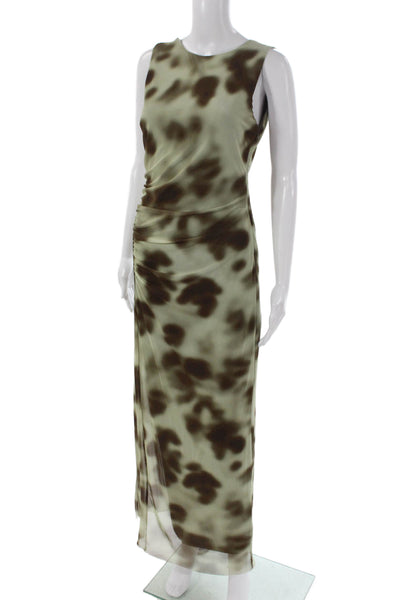 Zara Women Maxi Dress Green Sleeveless Round Neck Tie Dye Polyester Zip Size M