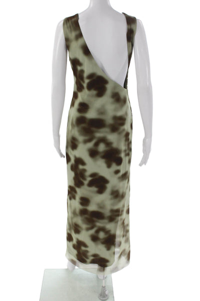 Zara Women Maxi Dress Green Sleeveless Round Neck Tie Dye Polyester Zip Size M