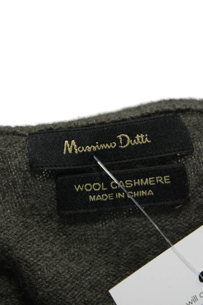 Massimo Dutti Women Wool Cardigan Green Round Neck Long Sleeve Solid Size XS
