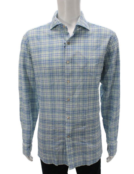 Giannetto Mens Dress Shirt Button Multicolor Check Cotton Long Sleeve Size XL