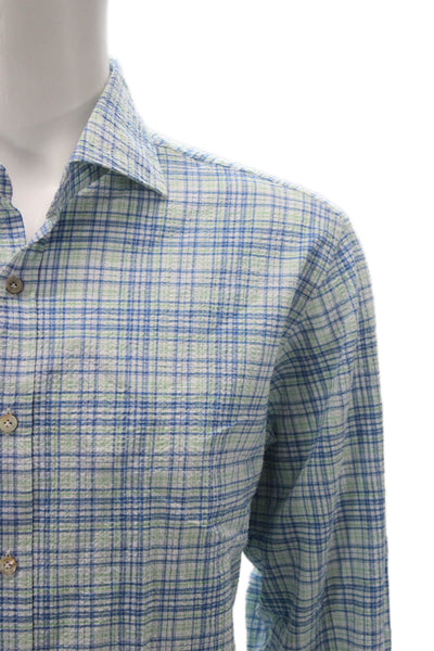 Giannetto Mens Dress Shirt Button Multicolor Check Cotton Long Sleeve Size XL