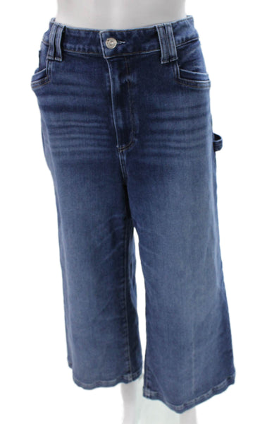 Paige Women Wide-Leg High Rise Blue Jeans Button Closure Size 34