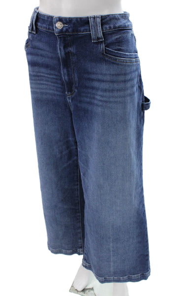 Paige Women Wide-Leg High Rise Blue Jeans Button Closure Size 34