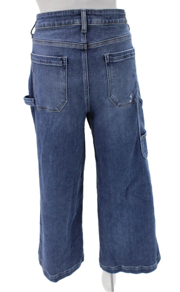 Paige Women Wide-Leg High Rise Blue Jeans Button Closure Size 34
