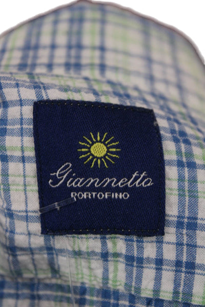 Giannetto Mens Dress Shirt Button Multicolor Check Cotton Long Sleeve Size XL
