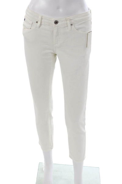 AG Womens White Cropped Mid-Rise Cotton Blend Jeans Button Size 26