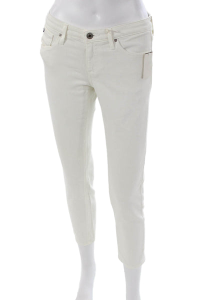 AG Womens White Cropped Mid-Rise Cotton Blend Jeans Button Size 26