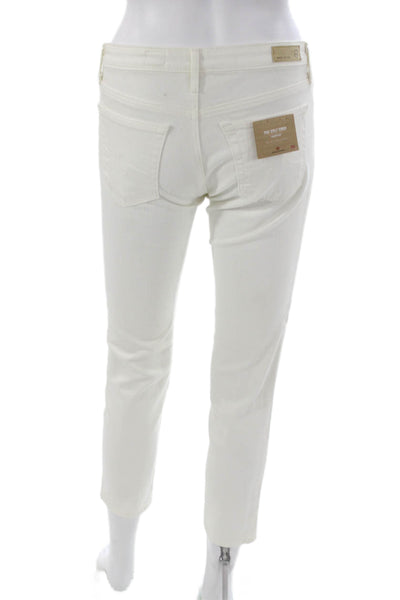 AG Womens White Cropped Mid-Rise Cotton Blend Jeans Button Size 26