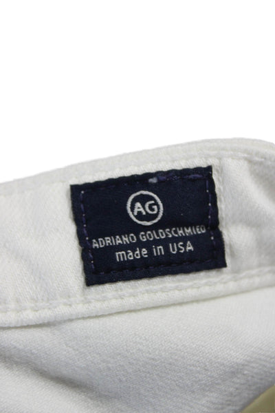 AG Womens White Cropped Mid-Rise Cotton Blend Jeans Button Size 26