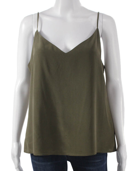 L'Agence Women Silk V-Neck Camisole Green Sleeveless Solid Size L