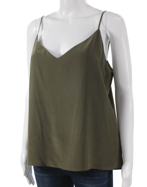 L'Agence Women Silk V-Neck Camisole Green Sleeveless Solid Size L