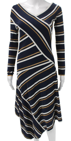 Cedric Charlier Women A-Line Blue Striped Long Sleeve Dress Size 10