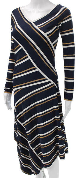 Cedric Charlier Women A-Line Blue Striped Long Sleeve Dress Size 10