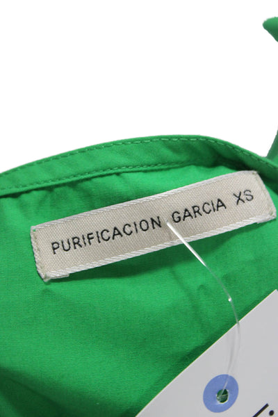 Purificacion Garcia Women Tee Green Cotton Scoop Neck Short Sleeve Size XS