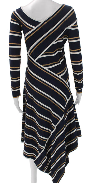 Cedric Charlier Women A-Line Blue Striped Long Sleeve Dress Size 10