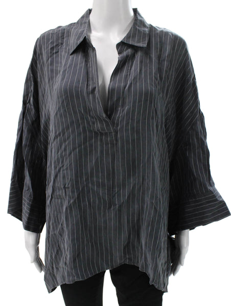 Banana Republic Women Tunic Gray Cupro Collared 3/4 Sleeve Size XL