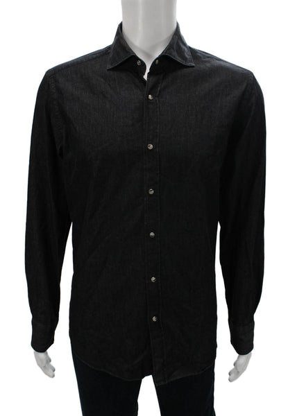 Giannetto Mens Collar long Sleeve Button Down Shirt Black Size L