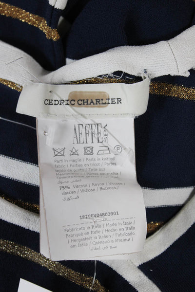 Cedric Charlier Women A-Line Blue Striped Long Sleeve Dress Size 10