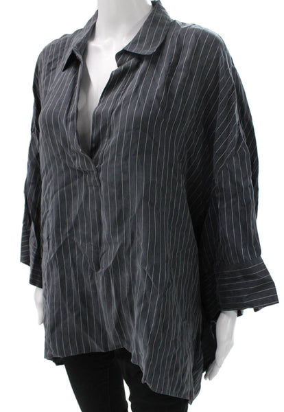 Banana Republic Women Tunic Gray Cupro Collared 3/4 Sleeve Size XL